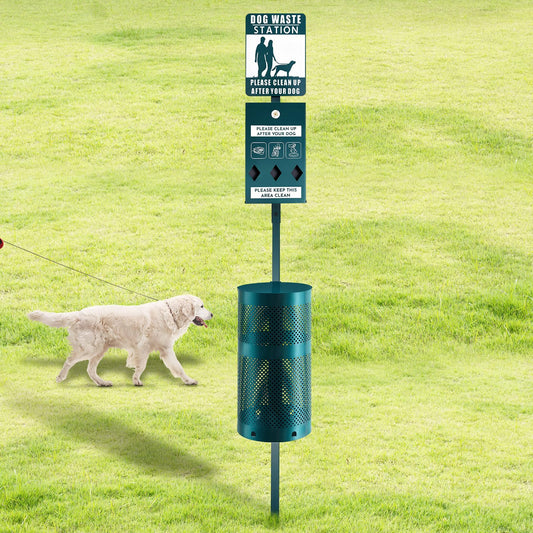 Qinyoung Dog Waste Station Galvanized Steel Outdoor Pet Bin with Poop Bag Dispenser Reflective Sign Rust Proof for Backyard Commercial Park(Green)