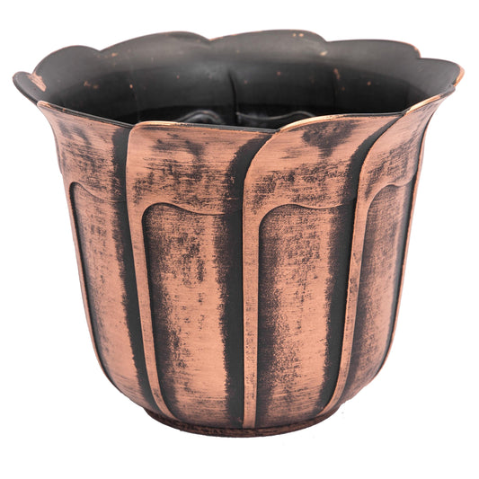 Plastic-Plant-Flower-Planters-8 Inch With Drainage Hole Lightweight Small Rustic Flower Pot Indoor Outdoor, Retro Antique Imitation Decorative Garden Containers Sets For House Plants (Copper)