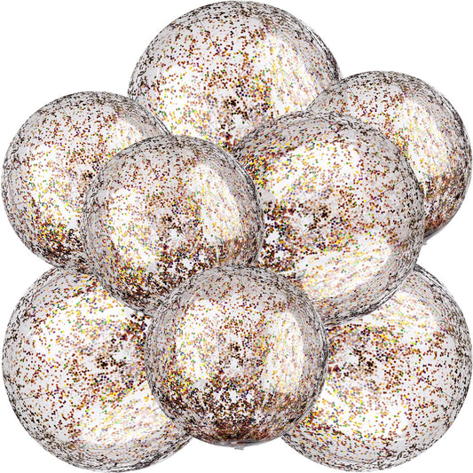 Chivao 10 Pcs Inflateable Sequin Glitter Beach Balls, 24 Inch and 16 Inch Jumbo Pool Confetti Glitter Balls, Swimming Pool Beach Toys for Summer Favor Decorations(Colorful)