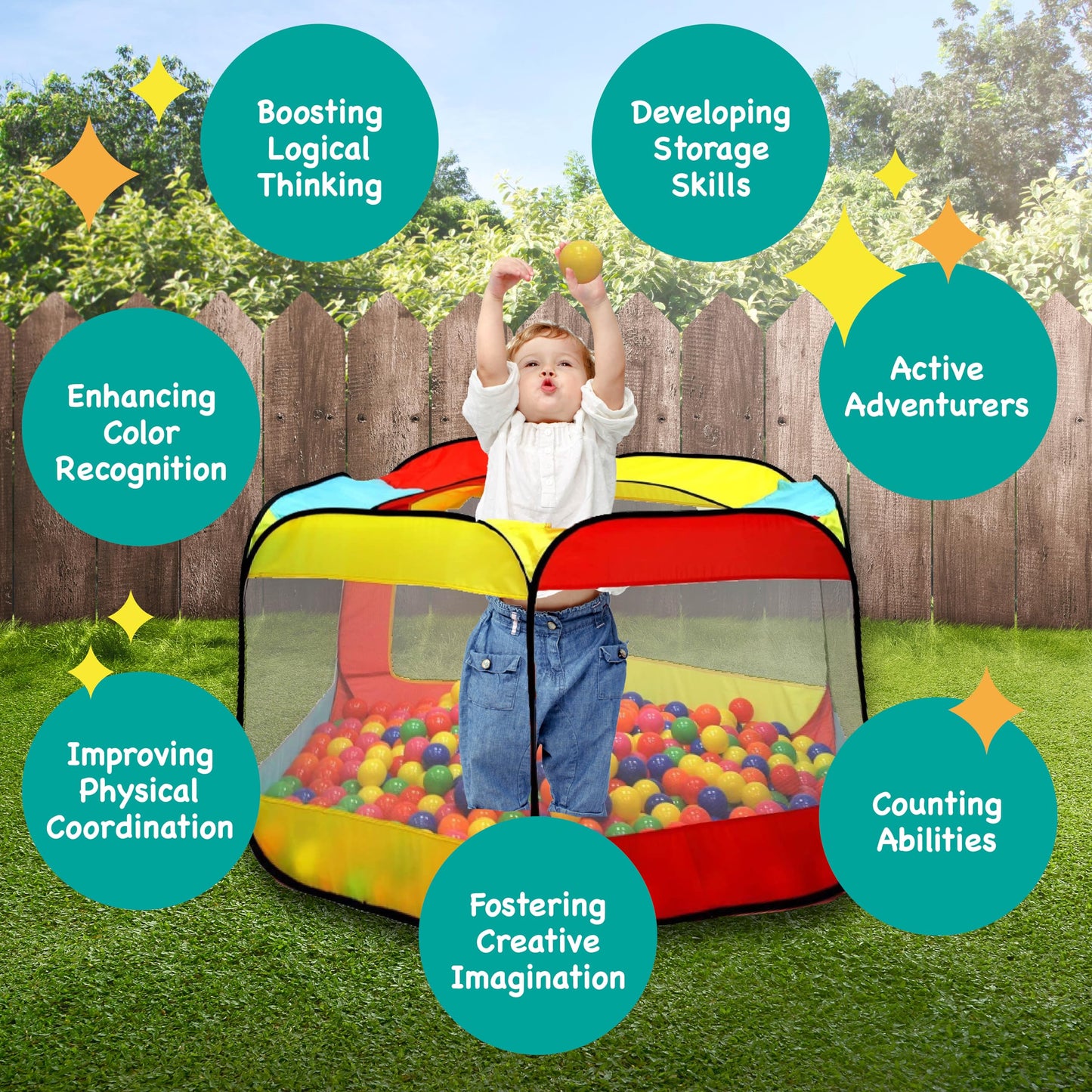 Kids Ball Pit Pop Up Large Tent for Toddlers - Indoor & Outdoor Gift Toys for Infants Girls & Boys, Baby Playpen with Zipper Storage Bag, BallPit Balls Not Included