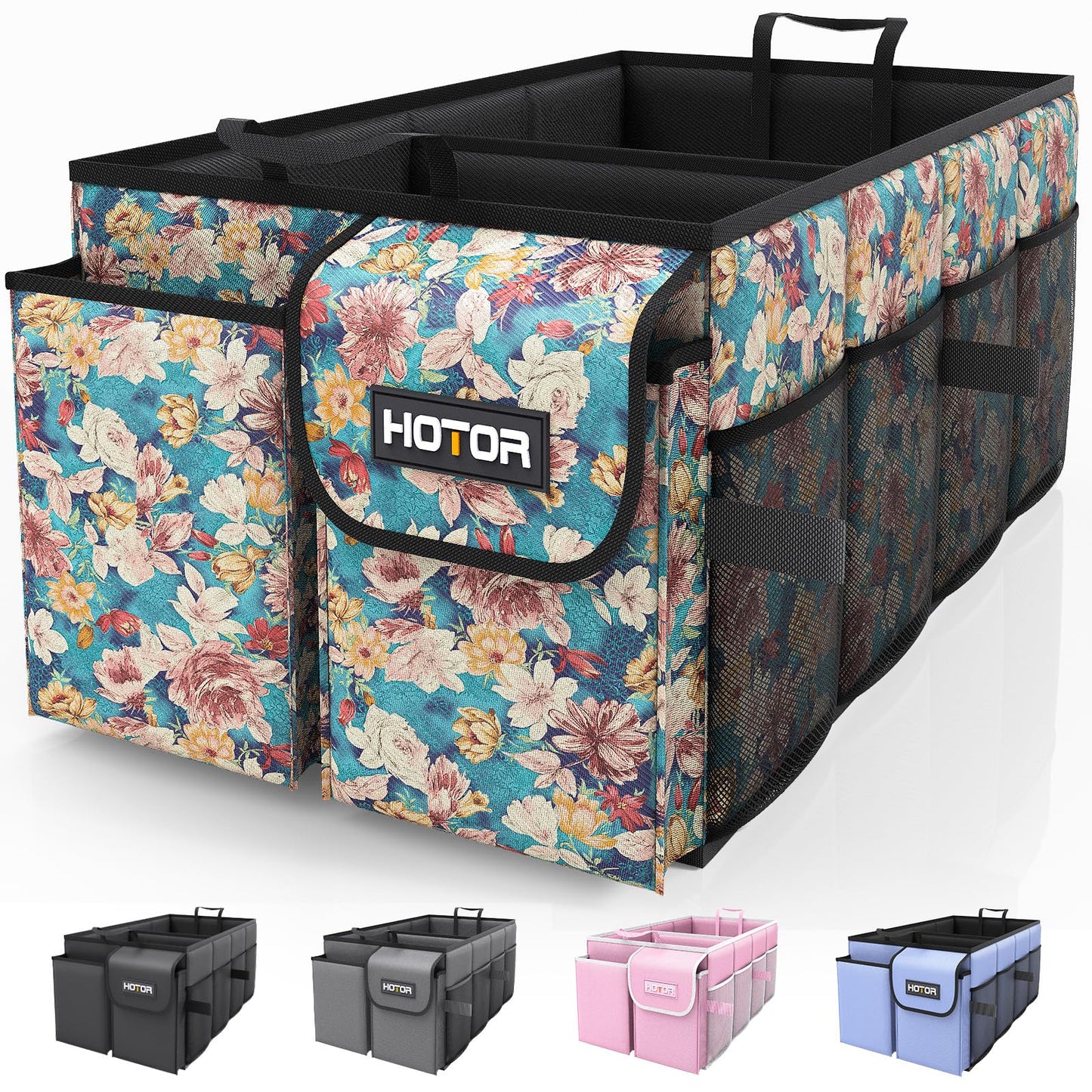 HOTOR Trunk Organizer - Car Organizer, Foldable Trunk organizer for SUVs & Sedans, Sturdy Car Organization for Car Accessories, Tools, Sundries, Black, 2 Compartments, 21.3"×12.6"×10.6"