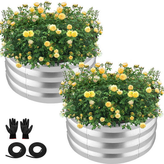 ZXZYHFTY Raised Garden Bed, 0.6 mm Galvanized Steel Round Planter Box with Open Bottom, Silver, 2 x 2 x 1 FT, 1 Pack