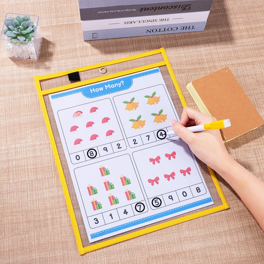 Ndsox 50 Packs Oversized Dry Erase Pockets Reusable Plastic Sleeves, 5 Colors Shop Ticket Holders & Sheet Protectors Document Sleeves for Teachers, Classroom Organization, School Supplies Must Have
