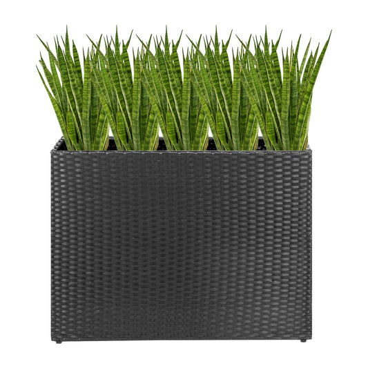 HPC Decor Planters, Plastic Planter for Outdoor Plants Handmade Wicker Large Rectangular Block Planter Box with Removable Liners, Modern Planter for Indoor Outdoor Patio Porch Deck.