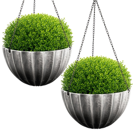 Hanging Planter 2-Pack - 10.25-Inch Durable Plastic Hanging Planters for Indoor Plants or Outdoor Porch Decor with 3 Drainage Holes and Removable Bottom Reservoir by Pure Garden (Gray)