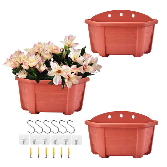 ORIMERC 9.8 inch 3 Pack Brick Red Wall Hanging Planters for Indoor Outdoor Plants Hanging Plant Holder with Drainage Hole Fence Balcony Planters Railing Hanging Pot Plant Wall Mount Decor with Hooks