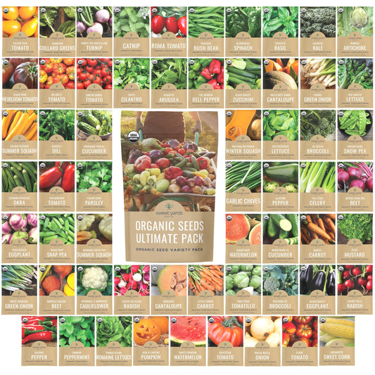 Organic Seeds Ultimate Variety Pack - 60 Individual Packs - 2026 Season - Genovese Basil, Nantes Carrot, Roquette Arugula and More! for Indoor & Outdoor Planting (Non-GMO, Certified Organic)