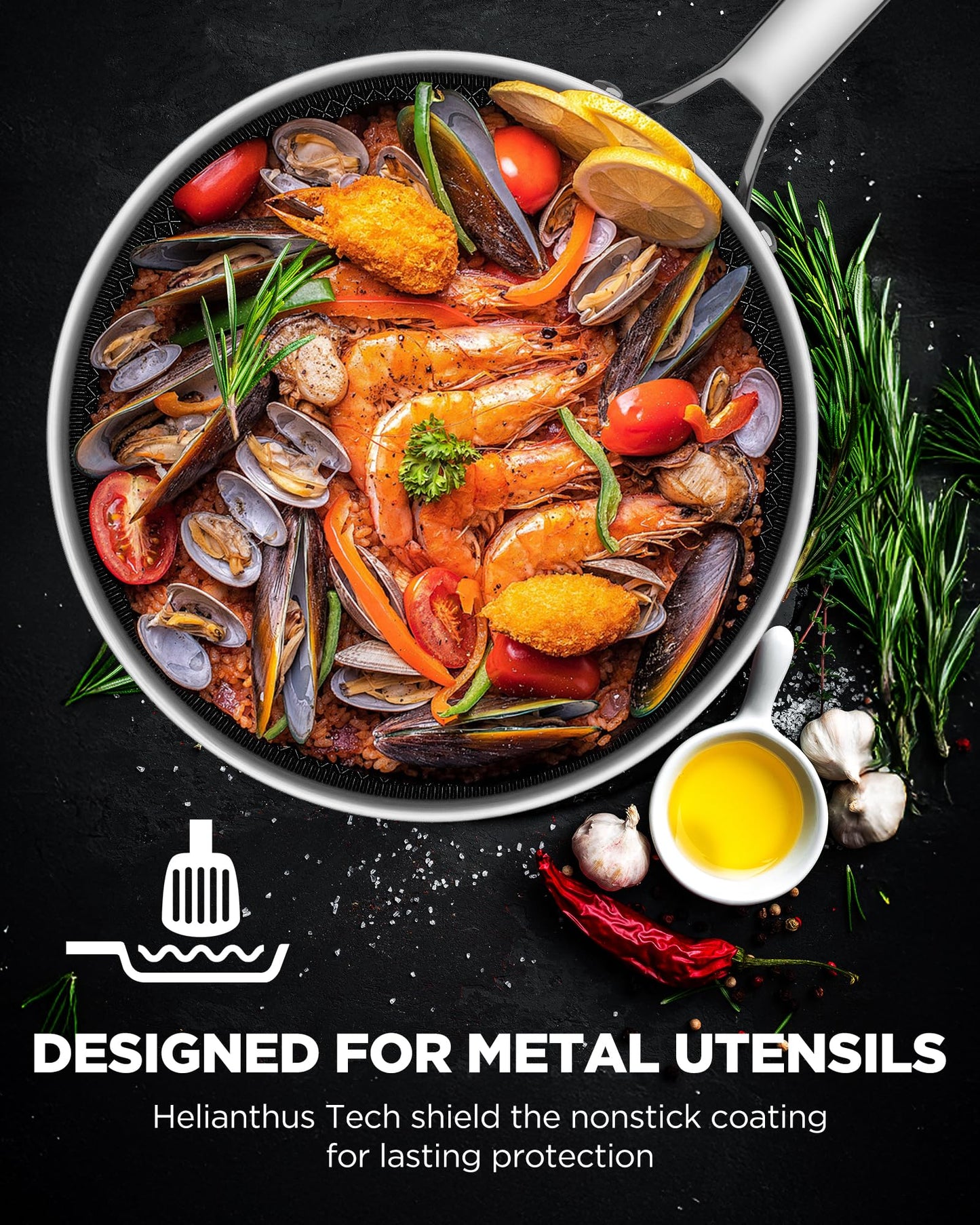 Pots and Pans Set Hybrid Stainless Steel, 17PC Nonstick Tri-Ply Cookware Set w/Frying pan, Dishwasher & Oven Safe, PFOA-Free, Metal Utensil Safe, Suitable for All Cooktops