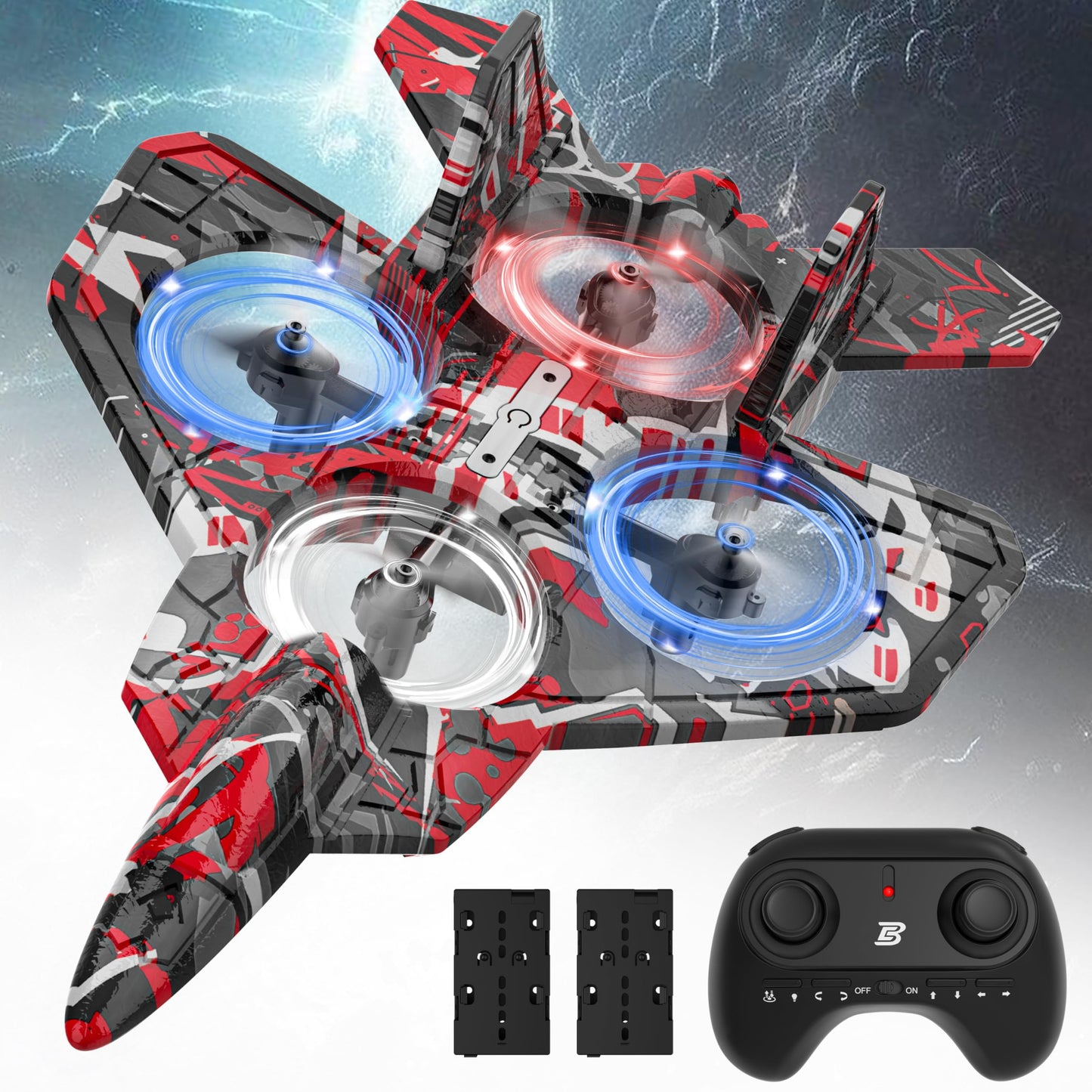 BEZGAR RC Plane, Foam Remote Control Airplane, Drone for Kids, RC Aircraft for Boys and Girls, Fighter Jet Helicopter with LED Lights, Altitude Hold, 360° Flip Stunt Rotation, Toy Airplane Red