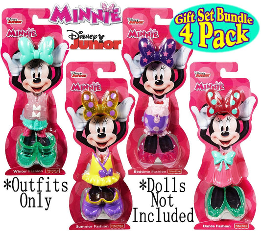 Fisher-Price Disney Junior Minnie Mouse Snap-On Fashions "Dance", "Bedtime", "Summer" & "Winter" Complete Gift Set Bundle - 4 Pack