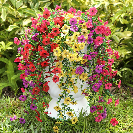 Playieer Artificial Flowers for Outdoors Spring Decor, 6 Bundles UV Resistant Realistic Faux Silk Hanging Flowers, Fake Plants for Planter Indoor Outside Garden Porch Patio Balcony Yard Farmhouse