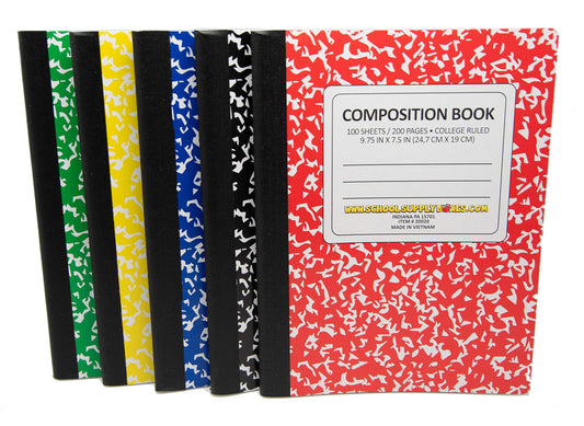 100 Sheet Composition Notebooks - School Supply Boxes - 5 College Ruled Writing Notebooks - 1 Black, 1 Red, 1 Green, 1 Blue, and 1 Yellow (College Ruled)