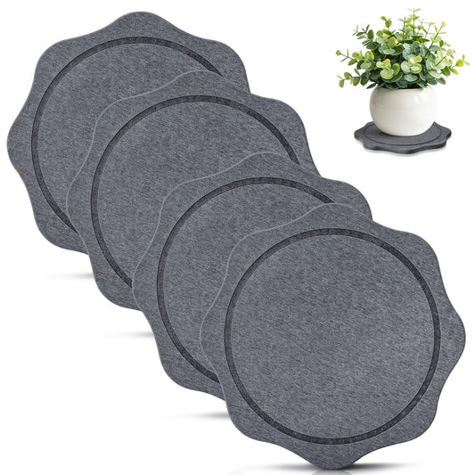 BAISHUN Plant Saucer for Indoors, 4PCS Flower Pot Saucers Plant Trays for Pots Instant Dry Diatomite Water-Catching Trays for Indoor Plants Drip Trays Keeping Counter and Floors Dry and Clean