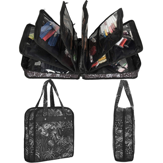 PACMAXI Sewing Accessories Storage Bag, Knitting, Craft Tools And Accessories Organizer, Roomy Carrying Bag for Sewing Tools And Accessories (White Tree with Black Background)