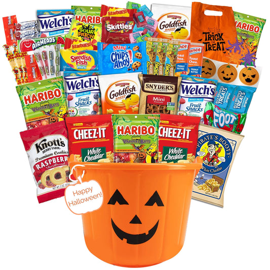 Halloween Snacks Gift Basket with Candy, Cookies, Bars & Snacks (38 Count) - Fun Halloween Care Package for College Students, Teens & Adults, Trick or Treat Sampler for Parties & Sharing