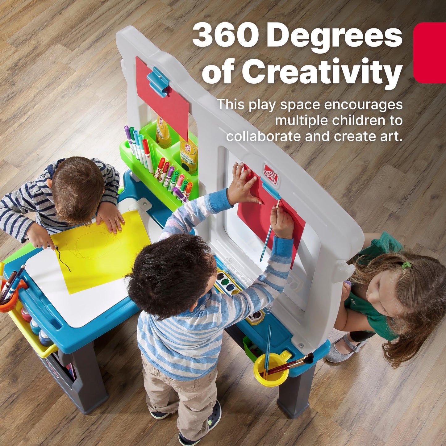 Step2 Great Creations Art Center, Kids Activity Table, Arts & Crafts Desk, Made of Durable Plastic, Includes Bench, For Toddlers 3+ Years Old