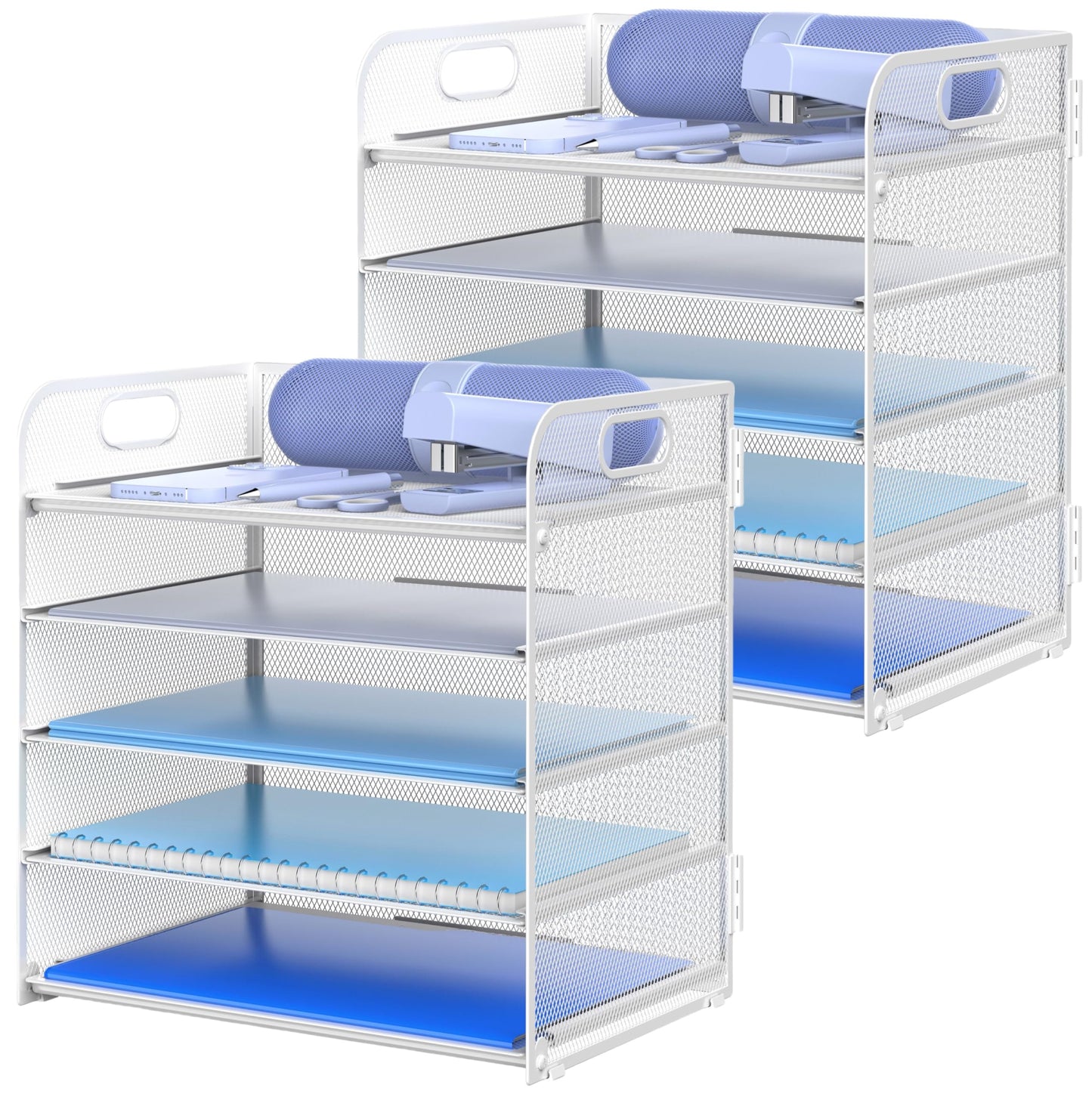 Letter Tray Paper Organizer 5-Tier Desk Organizer File Organizer Paper Holder with Handle, Metal Desktop Document Shelf Tray Office Classroom Organization - Black