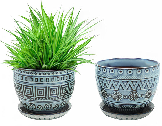 CHAMARKS Ceramic Plant Pots. Flower Pots for Plants. Planter Pots with Drainage Holes and Saucers for Indoor Plants. 5.5 inches Wide, 4.3 inches Deep. Set of 2.