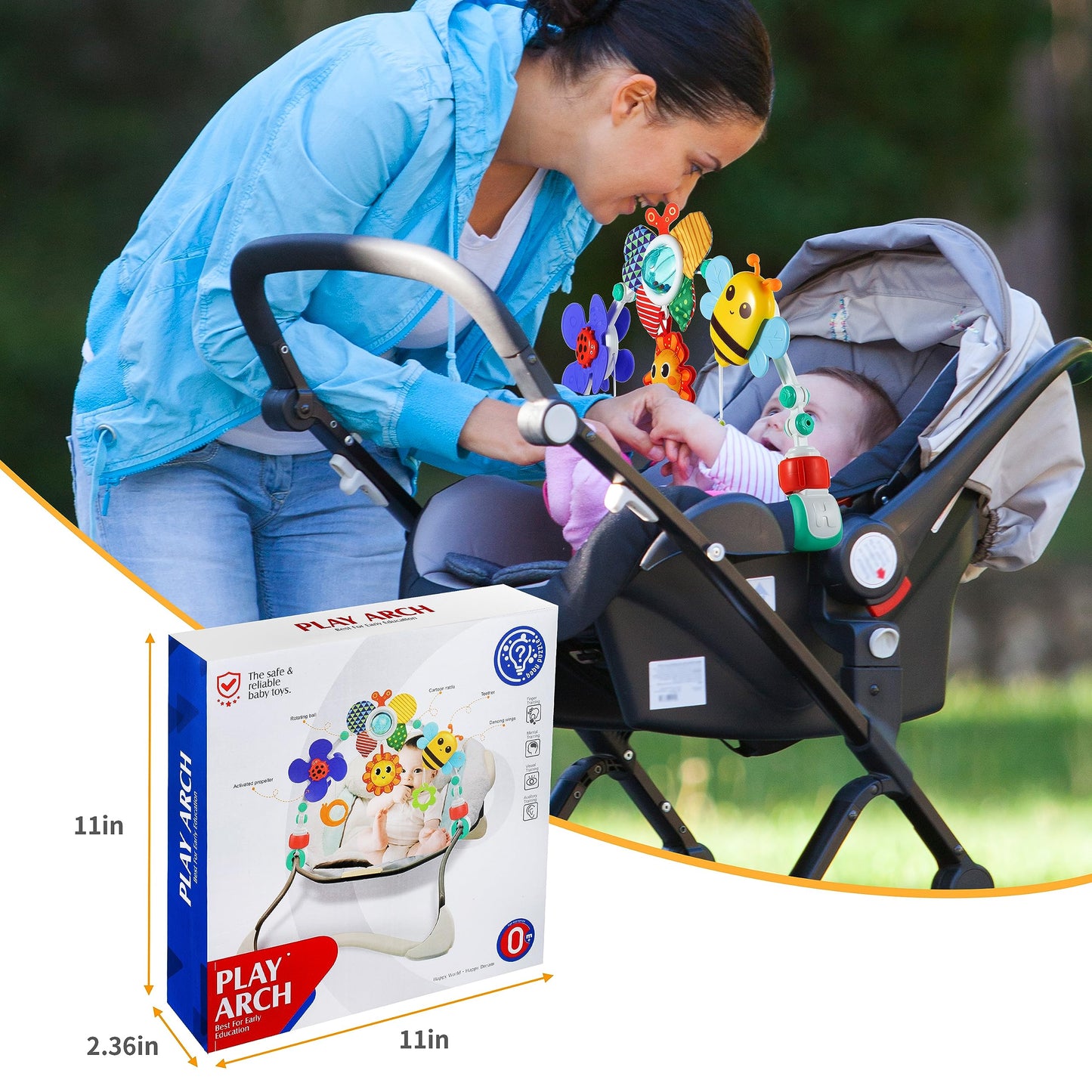 Lynncare Adjustable Arch Bassinet Toys for Infant & Toddlers, Stroller Arch, Baby Crib Toys with Fascinating Hanging for Stimulating Baby’s Senses and Developing Motor Skills