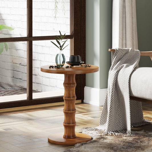 COZAYH Solid Cedar Pedestal End Table with Turned Wood Base, Round Wooden Side Table, Small Space Accent Table for Living Room or Entryway, Warm Natural