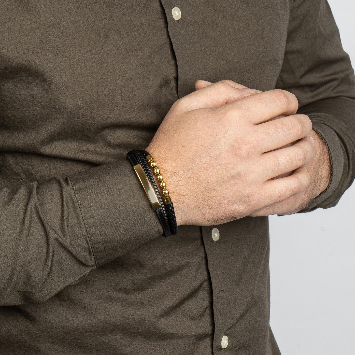 SERASAR Men's Bracelets 20cm Gold Gift Box Genuine Cowhide Leather Braided Adjustable Magnetic Clasp Multilayer Jewelry Rope Male Band Accessories