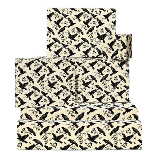 CENTRAL 23 Black Bird Wrapping Paper - 6 Sheets Gift Wrap for Men or Women - Birthday Wedding Gothic Theme - Elegant Flying Crows on Cream Background - Recyclable - Comes with Tags