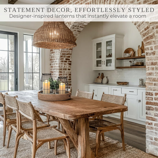 Rustic Farmhouse Lantern Decor Set of 2 - Stylish Decorative Lanterns for Your Living Room, Fireplace Mantle or Kitchen Dining Table - Modern Indoor/Outdoor Coffee Table Decor for Your Entire Home