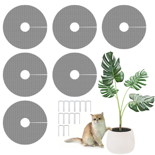 REDPOPO 6pcs Plant Pot Grids, 16 in Thickened Plastic Plant Pot Cover Cat Digging Stopper with Stakes, Plant Protector from Cats Indoor, Potted Guard Cover Easy to Cut Anti Digging for Dogs