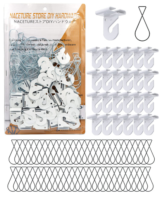 NACETURE 75 PCS Drop Ceiling Hooks – 25 Heavy Duty Ceiling Hooks + 50 Clip-on Tile Hangers, No-Drill, Hold 15 lbs – for Hanging Lights, Decorations, Plants in Home, Office, Classroom