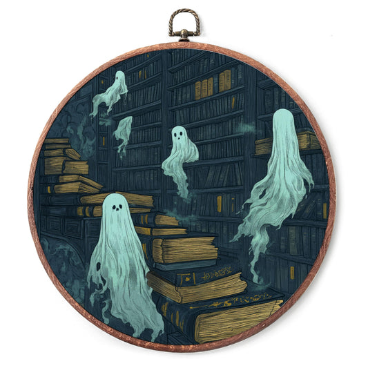 10" Halloween Vintage Ghost Round Wall Art Decor,Retro Framed Art, Vintage Halloween Ghost Print Canvas Framed Wall Art, Round Hanging Decor for Bedroom Living Room Or As A Gift - A06