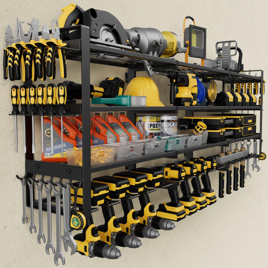 Jusgym Large 49''W Power Tool Organizer Wall Mount |650lbs Tool Garage Storage Rack with 12 Cordless Drill Holder |4-Tier Heavy Duty Garage Organization |Fathers Day Dad Gifts for Men