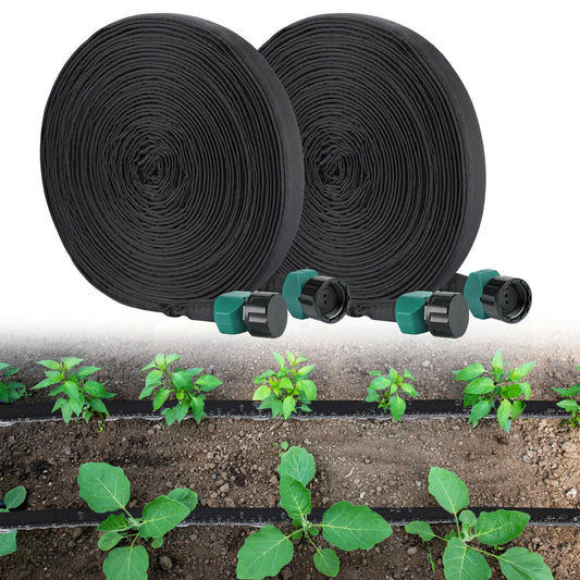 Soaker Hose 100FT for Garden Beds - 3/4" Heavy Duty Double Layer Drip Irrigation Hose, Save 85% Water, Linkable Flat Soaker Hose for Lawn Flower Bed Vegetable Field Effective Watering (50FT x 2Pack)