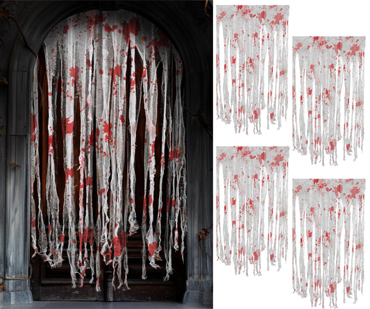 Tlswshsy 4pcs Halloween Door Curtain Decoration with Bloody Hand Prints- 84.6" x 59" Bloody Doorway Curtain Halloween Creepy Cloth for Halloweens,Haunted House,Horror Theme Party