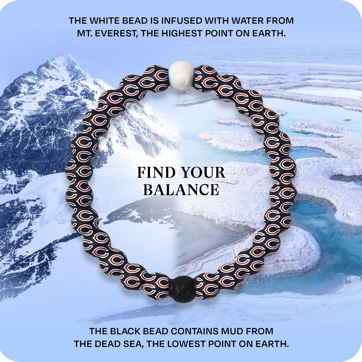 Lokai Silicone Beaded Bracelet for Men & Women, NFL Football Collection - Chicago Bears, Logo, Medium - Silicone Jewelry Fashion Bracelet Slides-On for Comfortable Fit