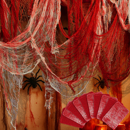 Watayo 10 Pcs Red Bloody Halloween Creepy Cloth, 71" x 30" Haunted House Scary Gauze Decoration, Spooky Fabric Cloth Hanging Halloween Decor for Evil Circus Yard Doorway Horror Themed Party Supplies