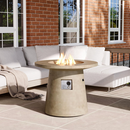 HOMPUS 31 Inch Round Patio Propane Fire Table, 40000 BTU Smokeless Outdoor Fire Pit, Patio Concrete Firepit with Rain Cover for Garden, Deck, Backyard