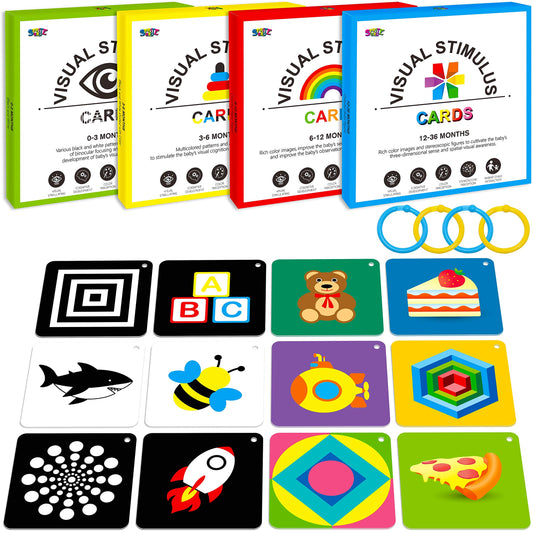 100 PCS 200 Page Black White Colorful 3D Visual Stimulation Baby Flashcard for Newborn Baby Infant Gift (, 5.5” X 5.5”)