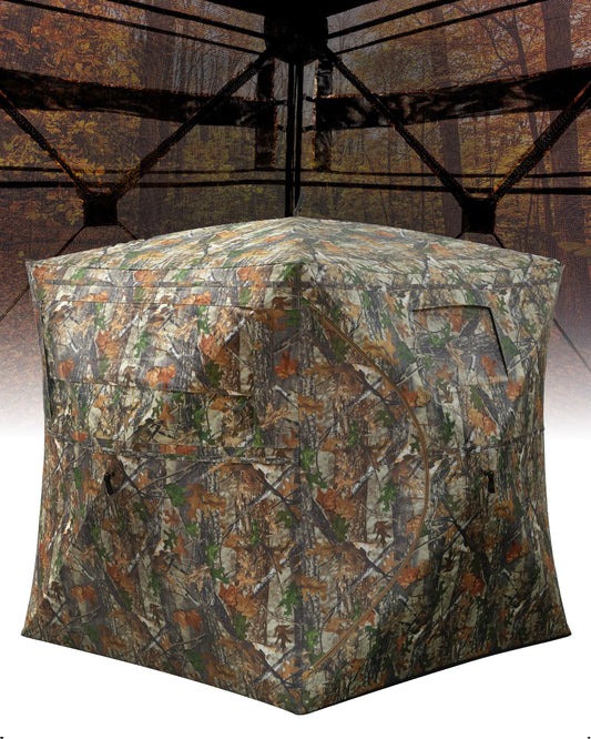 ChicCoutured Hunting Blinds- Portable 2-3 Person 270 Degree See Through Hunting Blind with Carrying Bag, Outdoor Turkey Gear, Ground Hunting Tent for Deer & Turkey Hunting