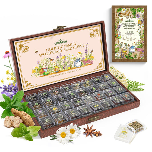 Lush&Dew Holistic Family Apothecary Seed Chest, 30,000+ Medicinal Herb Survival Seed Kit, Gardening Gifts for Women Men, 32 Varieties Heirloom Non-GMO Culinary Herb Seeds for Raised Bed Windowsill