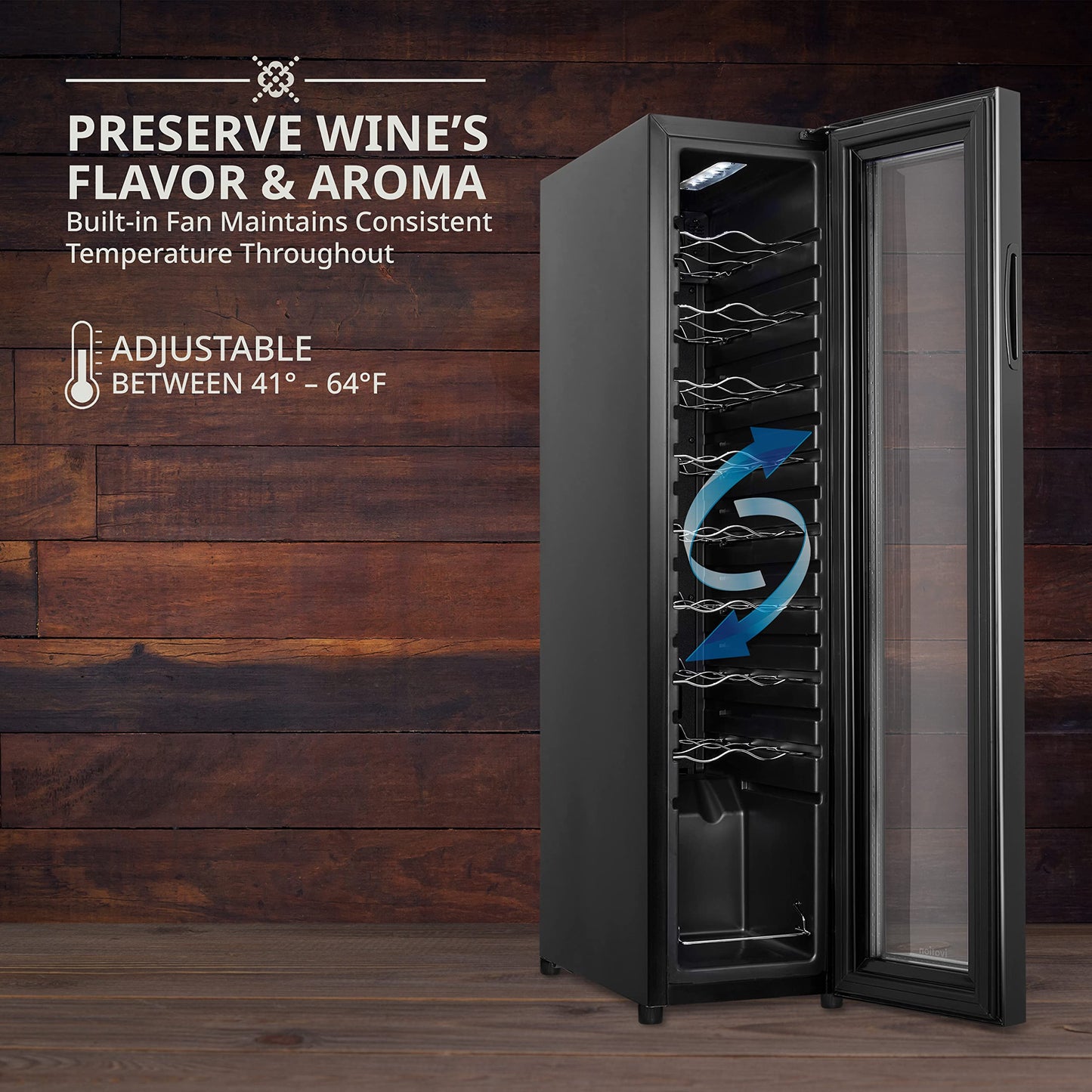 Ivation 18 Bottle Compressor Wine Cooler Refrigerator w/Lock | Large Freestanding Wine Cellar For Red, White, Champagne or Sparkling Wine | 41f-64f Digital Temperature Control Fridge Glass Door Black