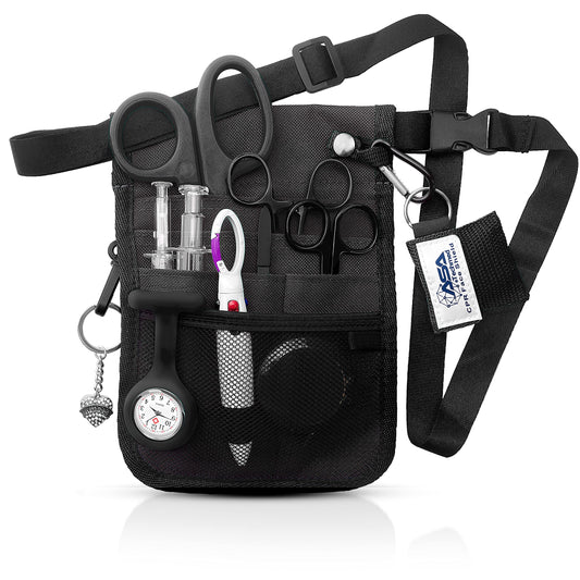 ASA TECHMED Nurse Utility Belt – Complete Medical Belt Utility Kit, Pro Pack Pocket Organizer Pouch Hip Bag for EMT, CNA, NP, PA, Student, Black