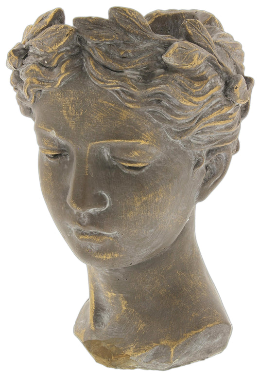 Lucky Winner Greek/Roman Style Female Statue Head Cement Planter - Unique Planter Pot for Indoor Outdoor Home Garden Decor (10.5")
