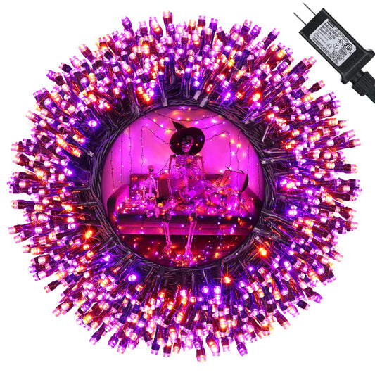 Orange and Purple Halloween Lights, 114ft 300 LED Connectable Halloween String Lights with 8 Modes, Waterproof Plug in Orange Purple Fairy Light for Party, Garden, Indoor Outdoor Spooky Decorations