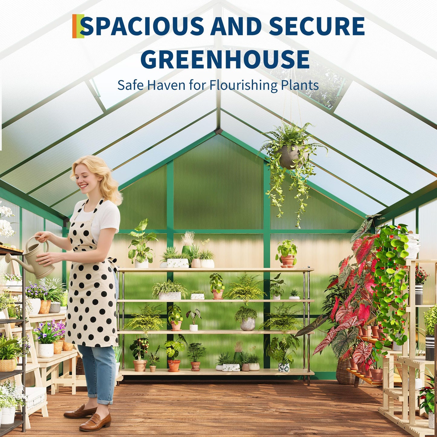 8×10 FT Greenhouse, Large Walk in Greenhouses for Outdoors and Garden Planting, Polycarbonate Greenhouse with Enhanced Aluminum Frame, Green Houses with Quick Setup Structure and Roof Vent, Green