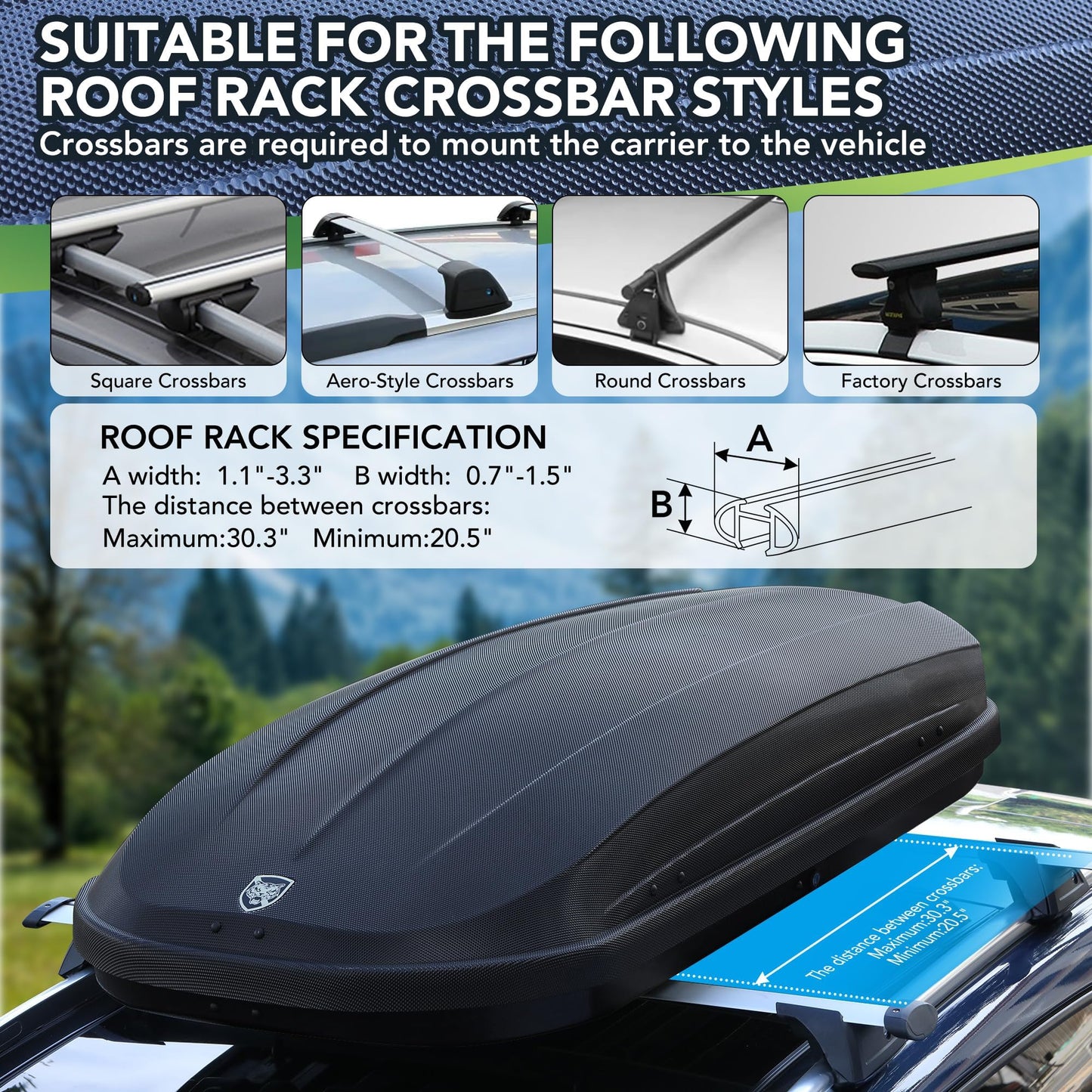 Hard Shell Rooftop Cargo Carrier with 14 cu ft Capacity, Weather-Resistant roof Cargo Box for car top Carrier, Features Dual-Side Access, Secure Straps, and Keys for Safe Storage.