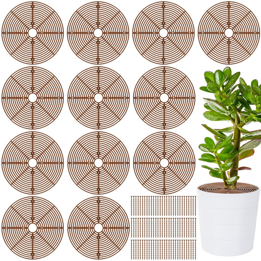 Hushee 12 Pieces 11.8 Inch Spring Plant Pot Grid with Center Cutout Plastic Cuttable Grid Flower Pot Cover with 8 Pcs Stakes Plant Protector Planter Cover Soil for Indoor Outdoor Plants