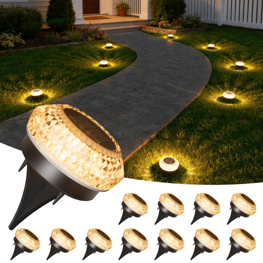 VOLISUN Solar Ground Lights Outdoor,12 Pack Flat Solar Pathway Lights,IP67 Waterproof Solar Powered Disc Lights,Landscape Lighting for Garden Yard Walkway Patio Driveway,Warm White