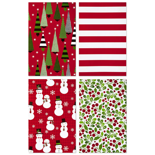 Hallmark Medium Christmas Gift Boxes with Lids (12 Shirt Boxes, 4 Designs: Trees, Stripes, Snowmen, Holly) for Christmas, Holiday Parties, Hostess Gifts
