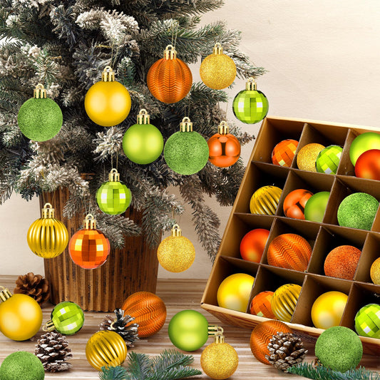 Lunmon 64 Pcs Fall Ball Ornaments Matt Glitter Lime Green Gold Orange Tree Ornament 1.6/1.97/2.4 Inch Autumn Thanksgiving Hanging Bulbs Fall Decorations for Home Tree Holiday Office Party Decor