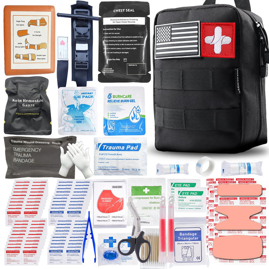 Premium IFAK Trauma Kits, First Aid Kits with Tourniquet, 36" Splint, Israeli-Bandage,Survival Emergency Prepare Equipment Bag for Home, Outdoor, Heavy-Duty Workspace, School, Car